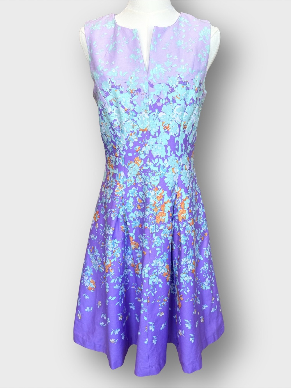 Leslie Fay Ombre Floral Fit and Flare Dress Purple Blue Size 6 EUC